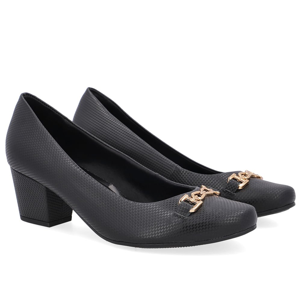 Scarpin Couro Preto Detalhe Bridão Preto 2