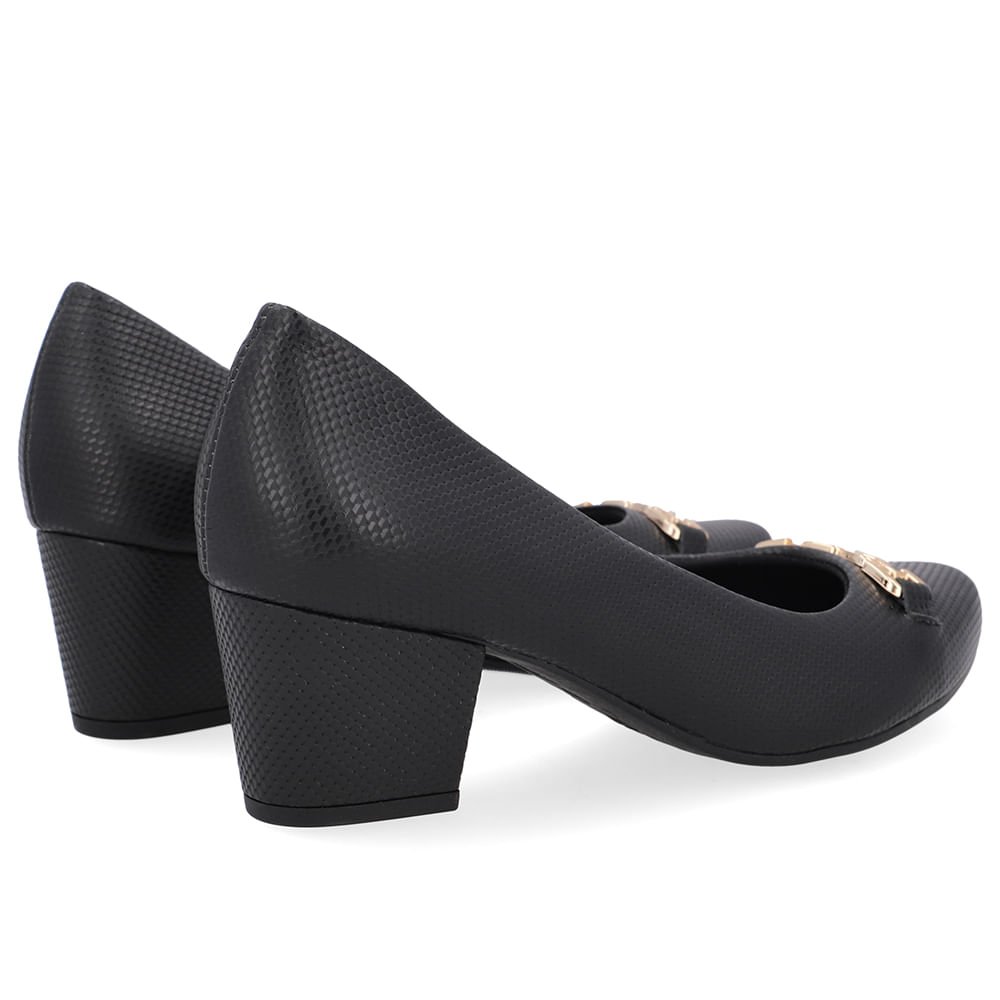 Scarpin Couro Preto Detalhe Bridão Preto 3