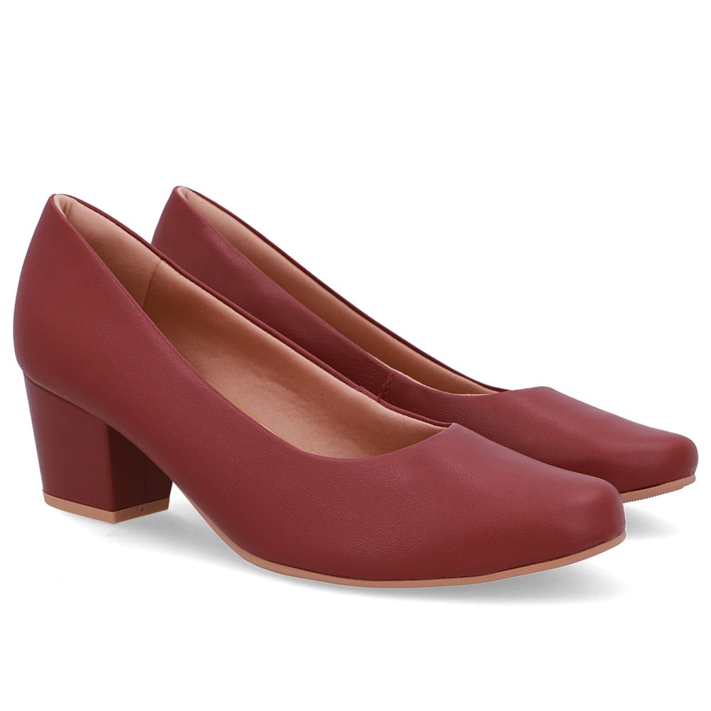 Scarpin Couro Vermelho Salto Bloco Vermelho 2