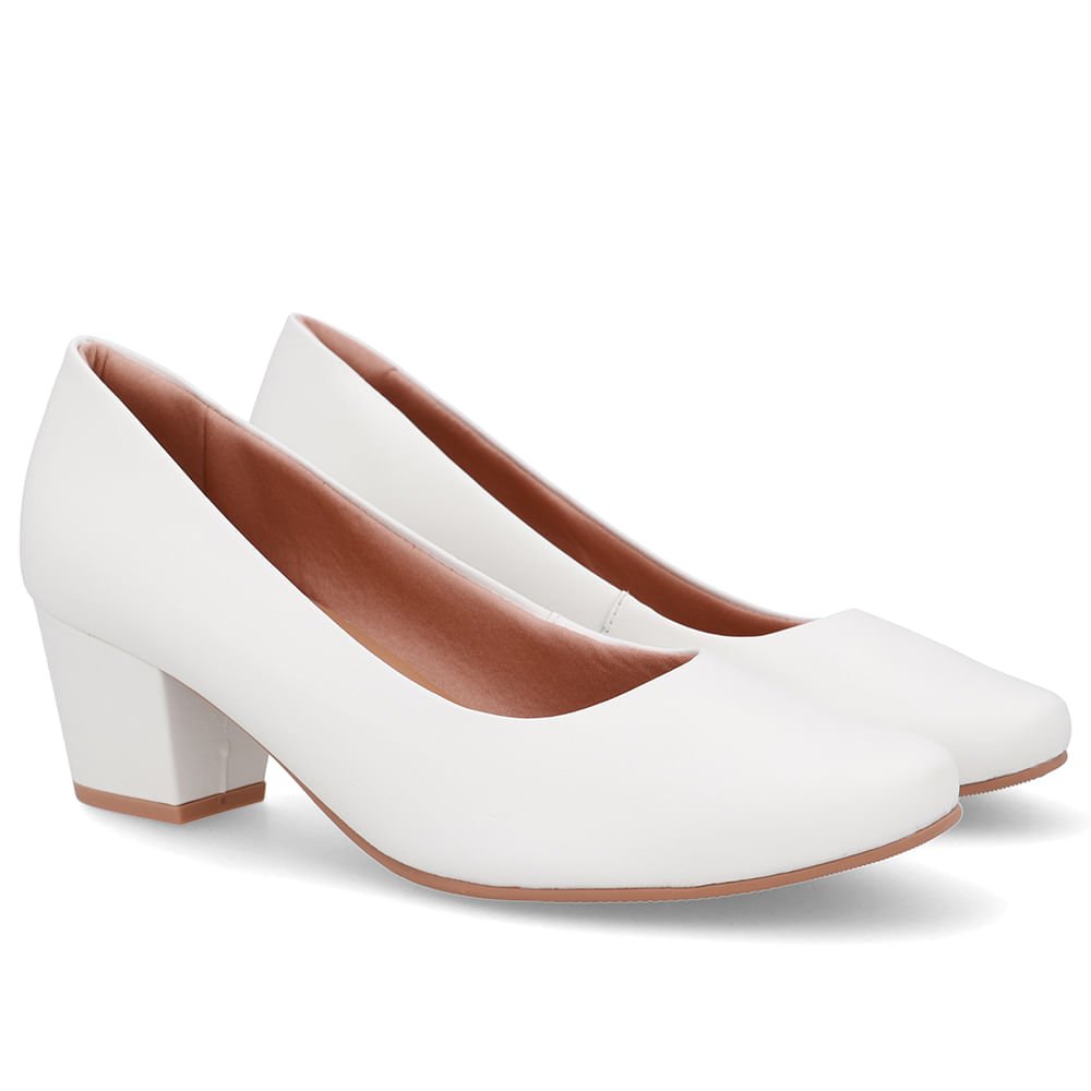 Scarpin Couro Branco Salto Bloco Branco 2