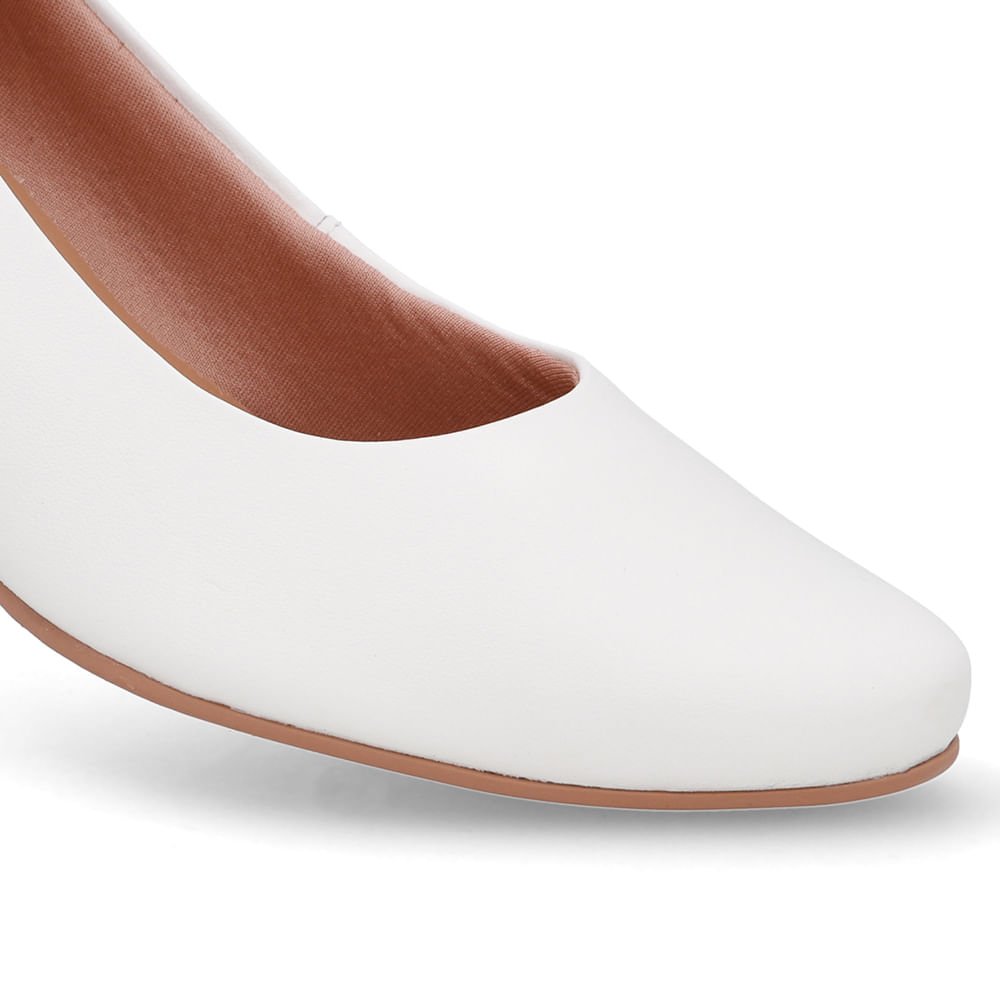 Scarpin Couro Branco Salto Bloco Branco 4
