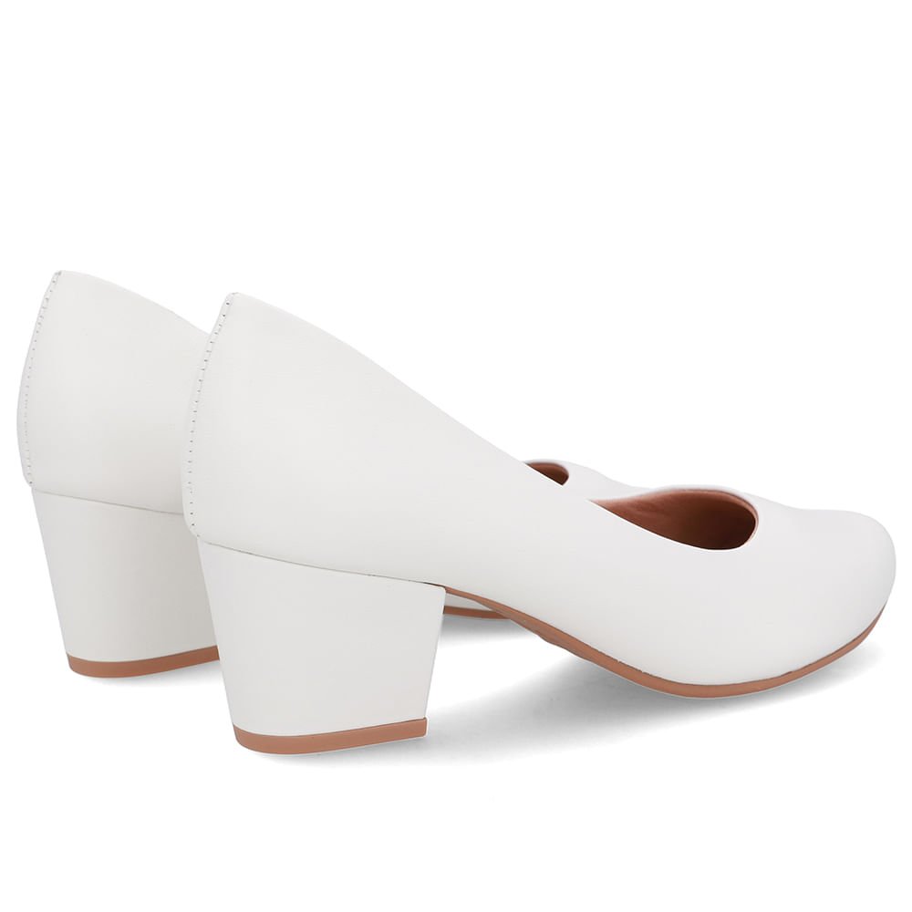 Scarpin Couro Branco Salto Bloco Branco 3