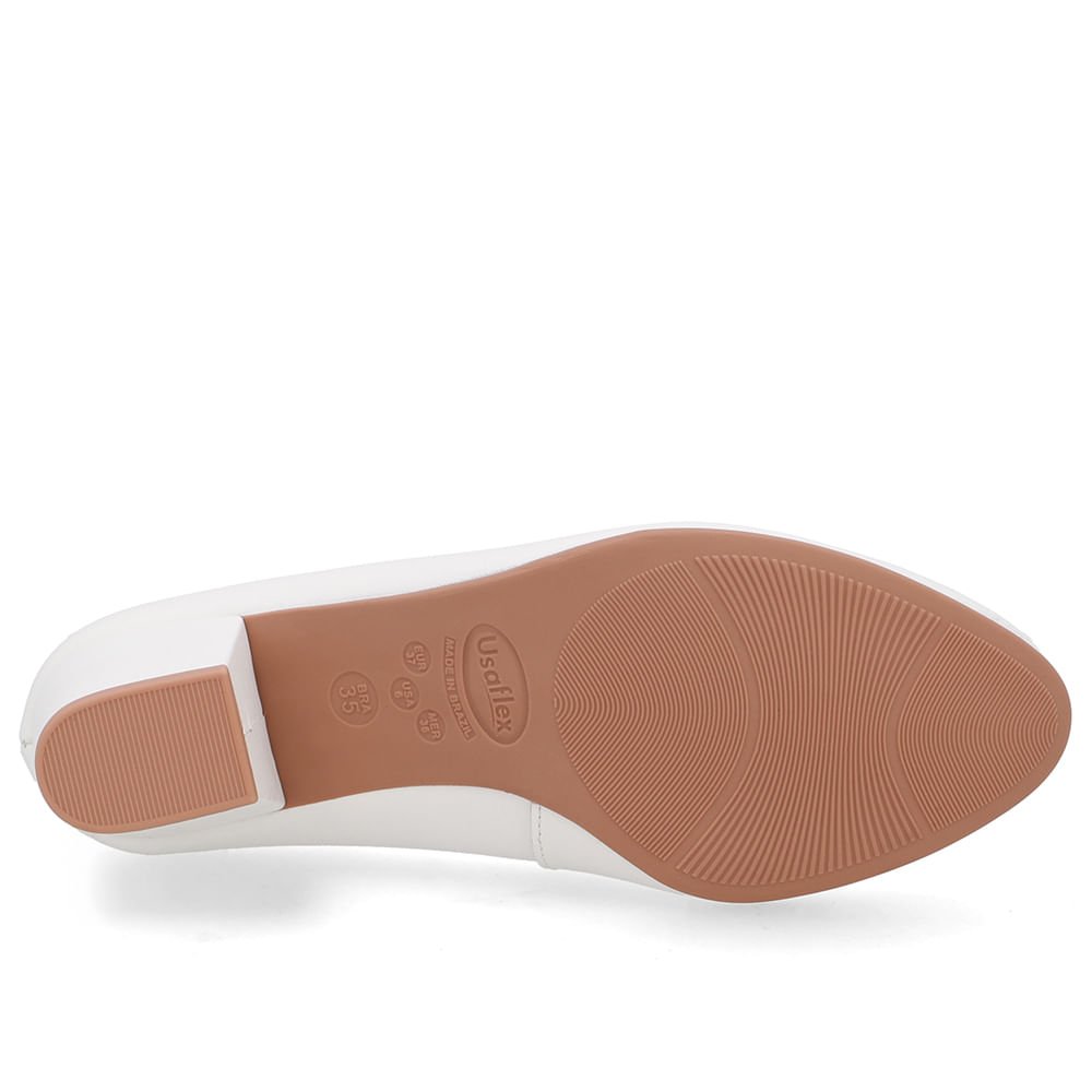 Scarpin Couro Branco Salto Bloco Branco 5