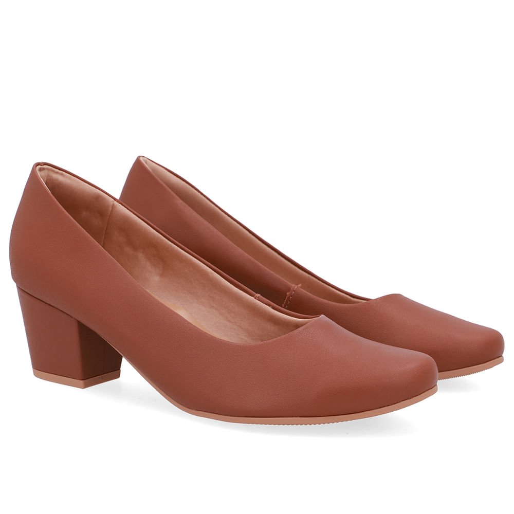 Scarpin Couro Marrom Salto Bloco Marrom 2