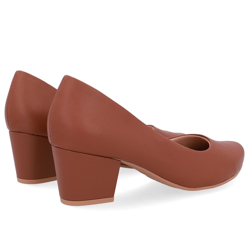 Scarpin Couro Marrom Salto Bloco Marrom 3