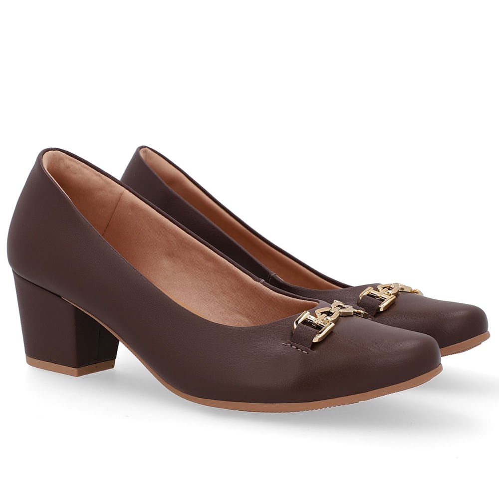 Scarpin Couro Marrom Pinhão Detalhe Bridão Pinhão 2