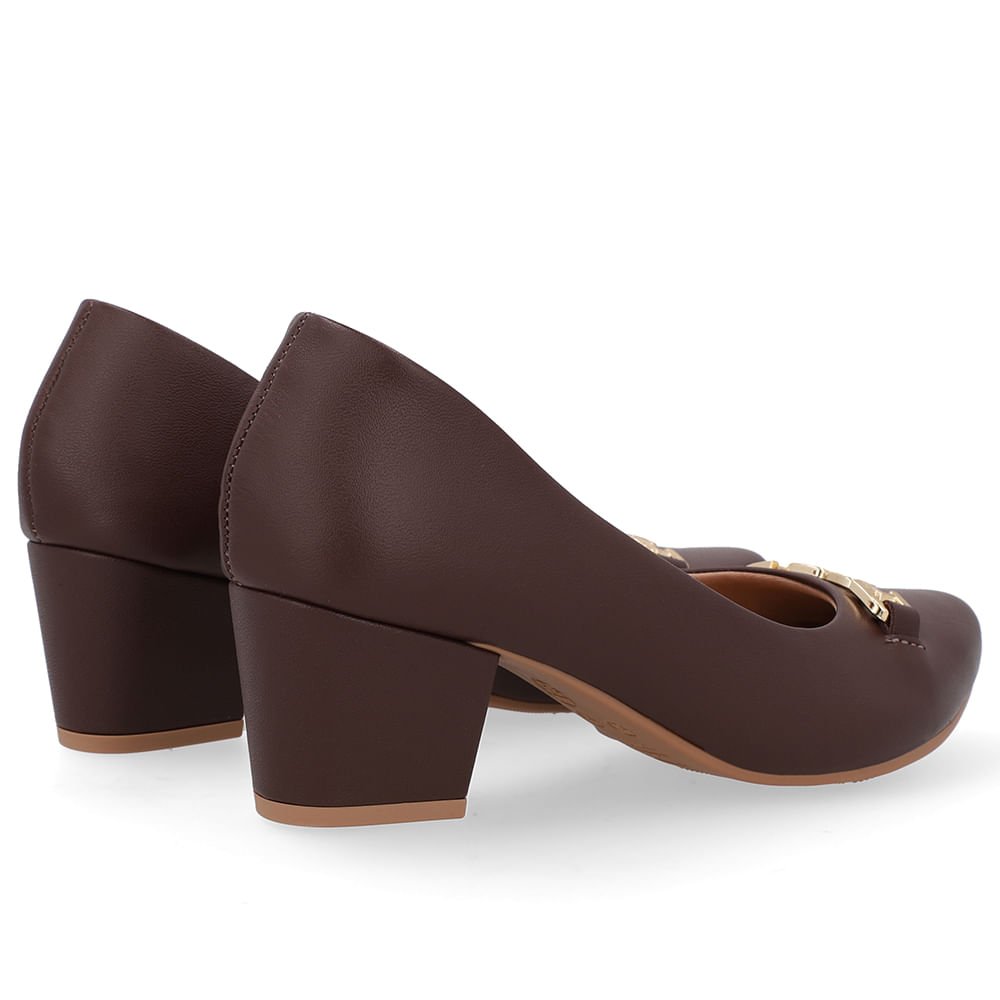 Scarpin Couro Marrom Pinhão Detalhe Bridão Pinhão 3