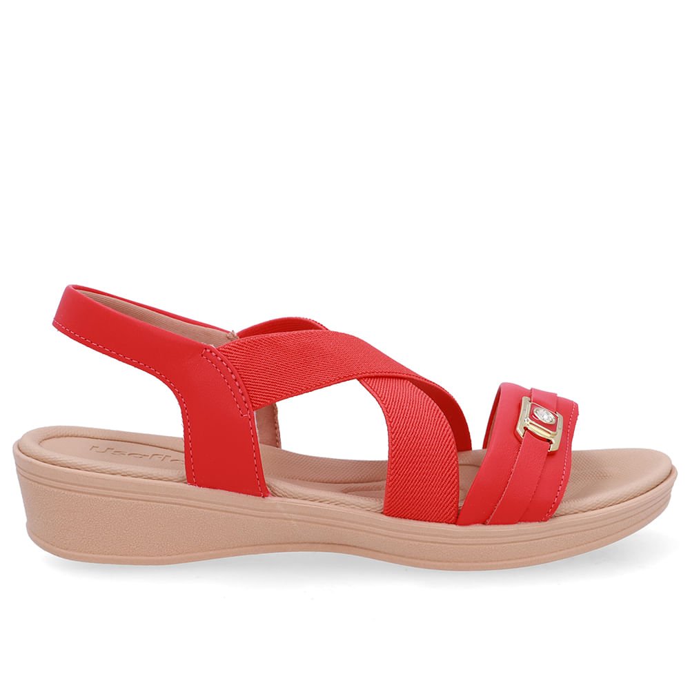 Sandália Couro Vermelha Tiras Elástico