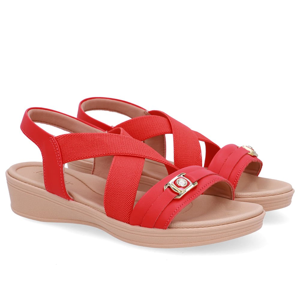 Sandália Couro Vermelha Tiras Elástico Vermelho 2