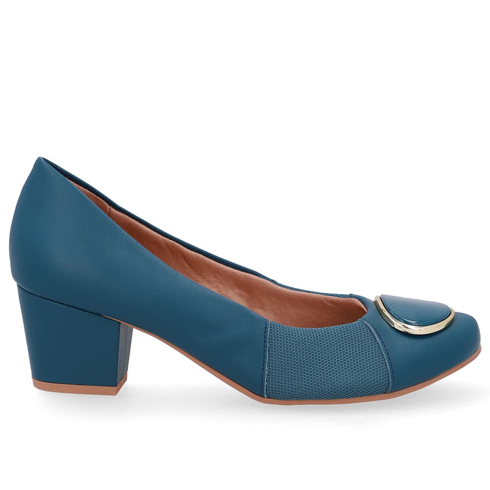 Scarpin Couro Azul Lateral Tecido
