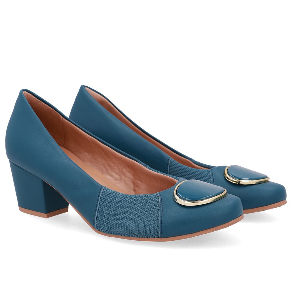 Scarpin Couro Azul Lateral Tecido Azul 2