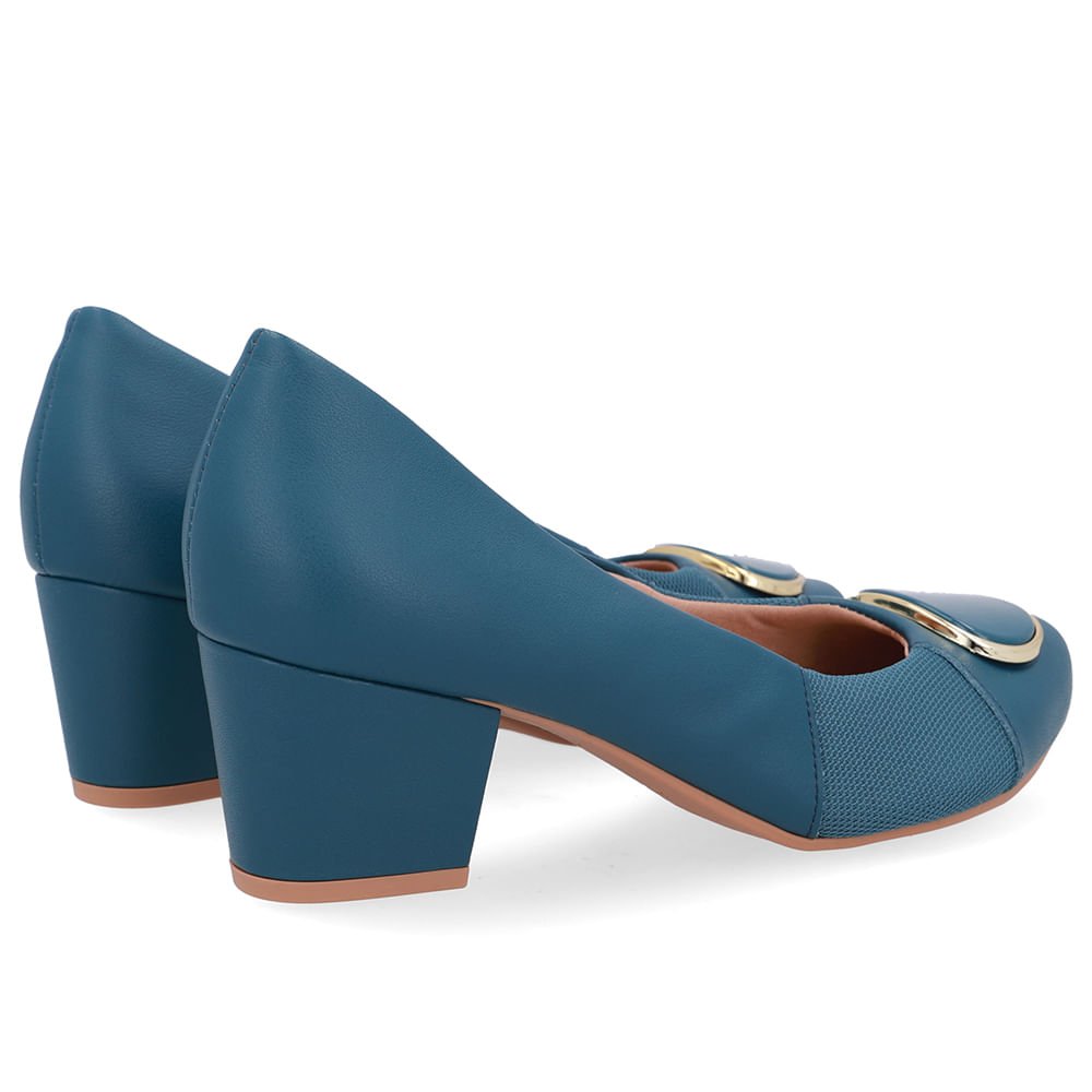 Scarpin Couro Azul Lateral Tecido Azul 3