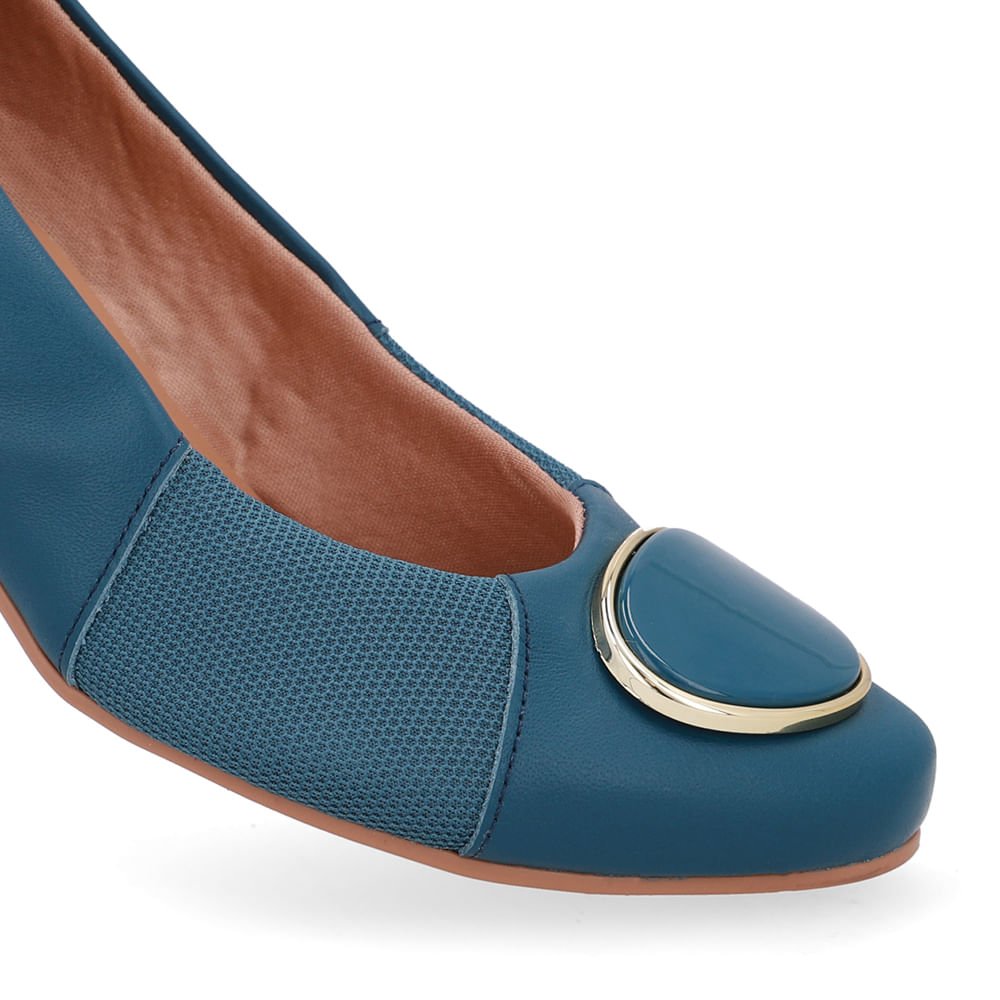 Scarpin Couro Azul Lateral Tecido Azul 4