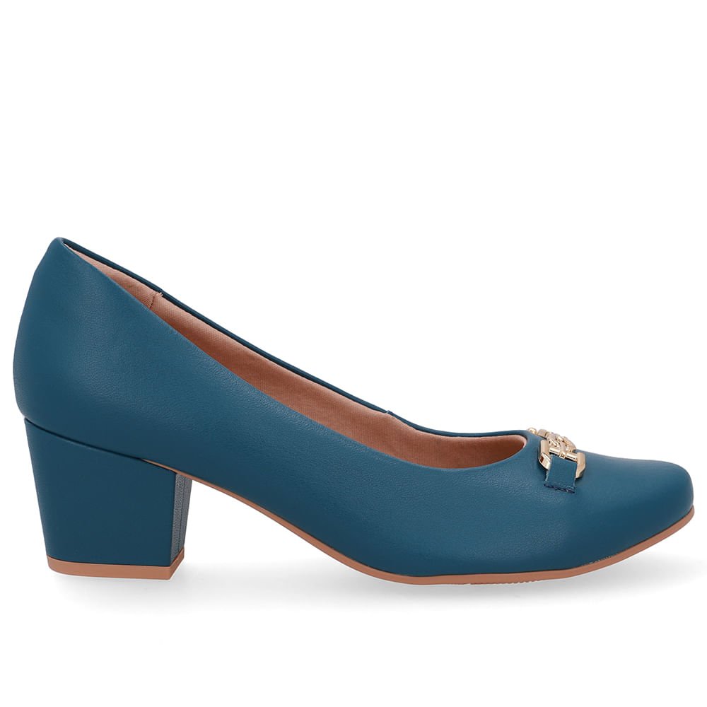 Scarpin Couro Azul Detalhe Bridão
