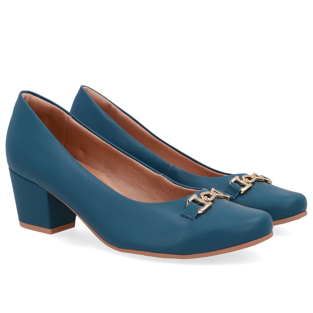 Scarpin Couro Azul Detalhe Bridão Azul 2