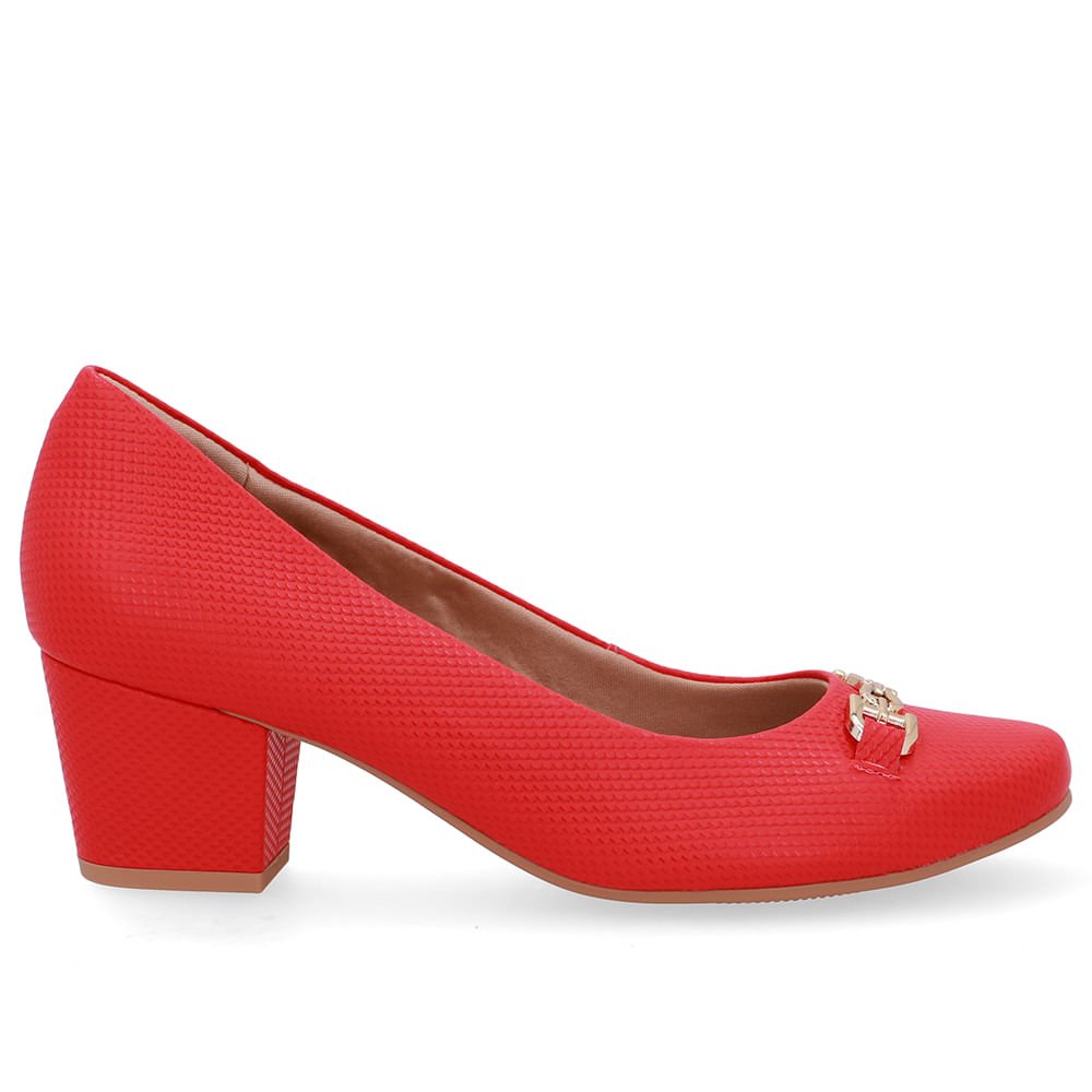 Scarpin Couro Vermelho Detalhe Bridão