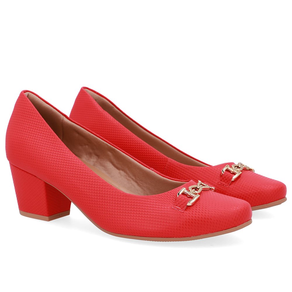 Scarpin Couro Vermelho Detalhe Bridão Vermelho 2