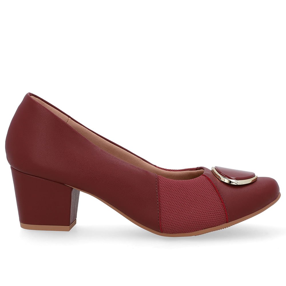 Scarpin Couro Vermelho Lateral Tecido