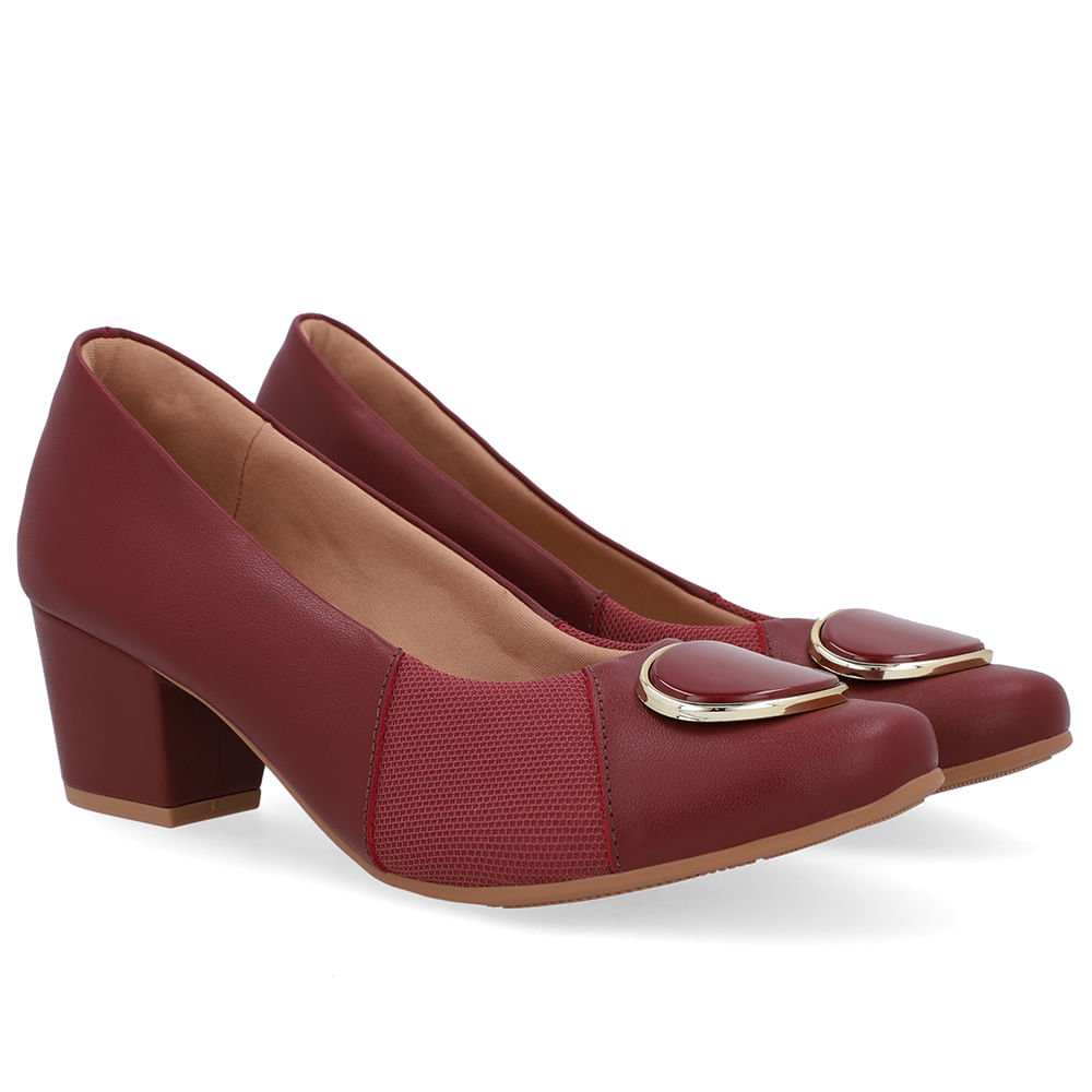 Scarpin Couro Vermelho Lateral Tecido Vermelho 2