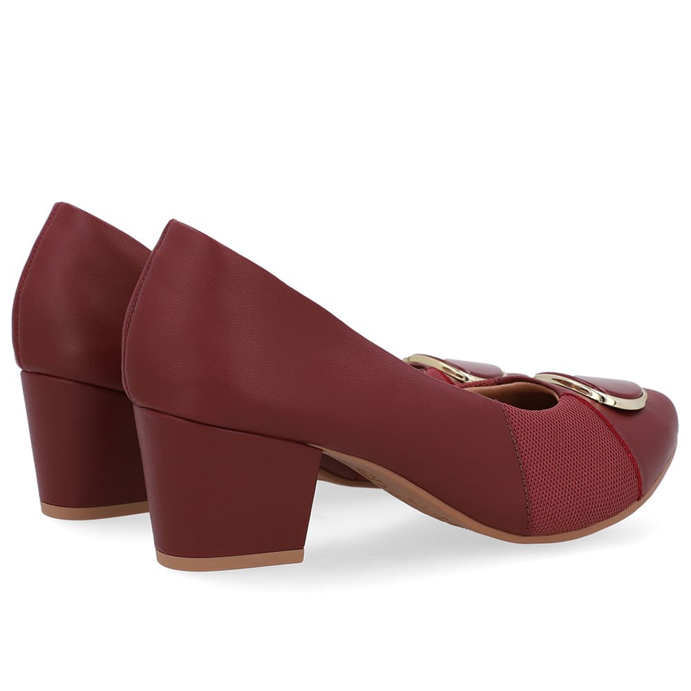 Scarpin Couro Vermelho Lateral Tecido Vermelho 3