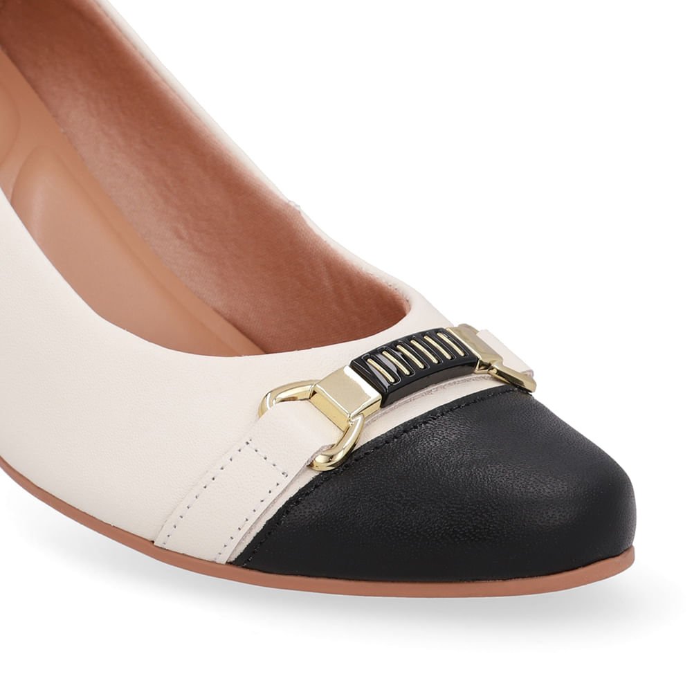 Scarpin Couro Branco Marfim Preto Salto Bloco Marfim/Preto 4