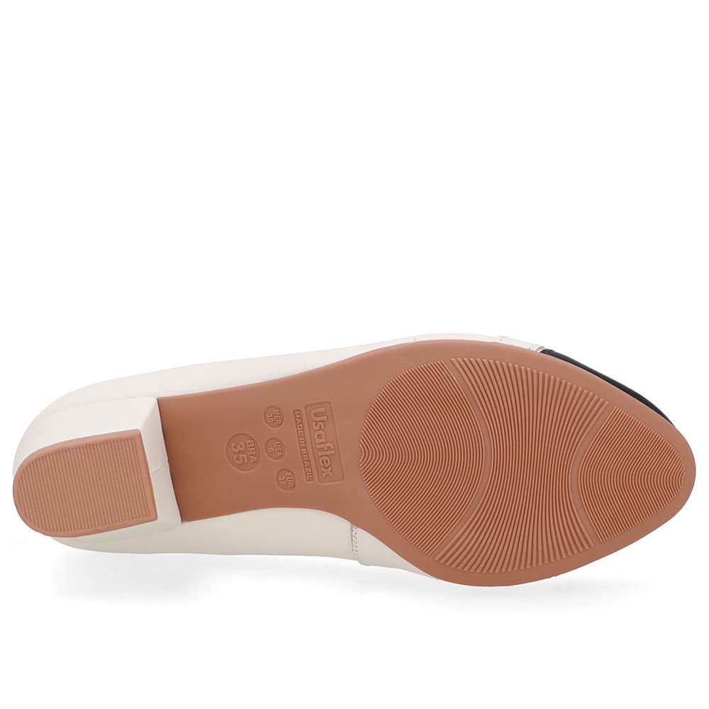 Scarpin Couro Branco Marfim Preto Salto Bloco Marfim/Preto 5