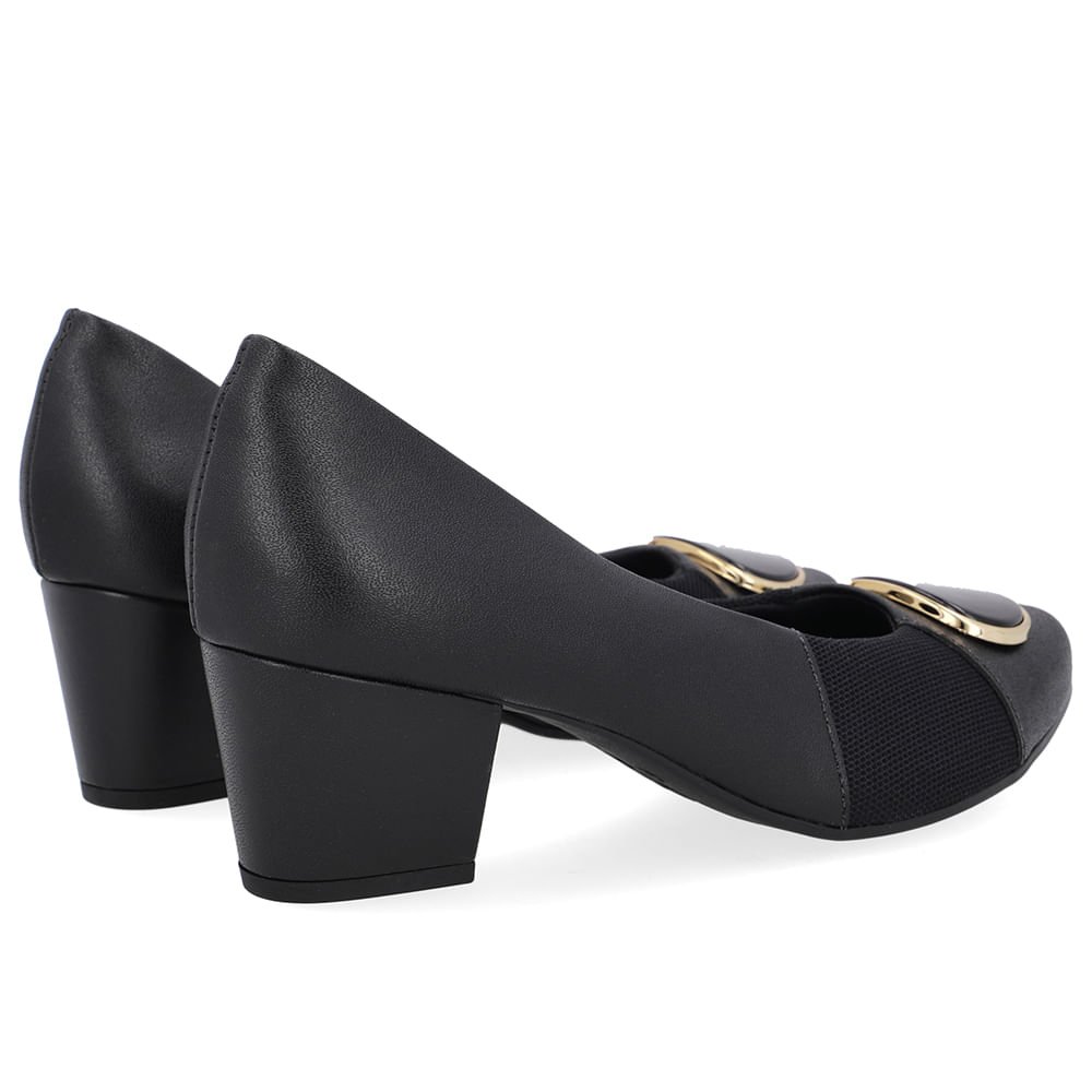 Scarpin Couro Preto Lateral Tecido Preto 3