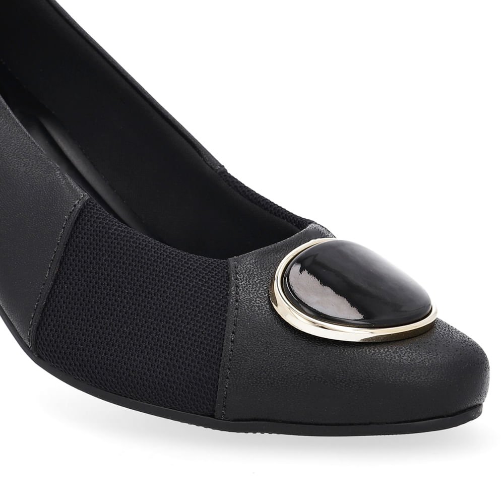 Scarpin Couro Preto Lateral Tecido Preto 4