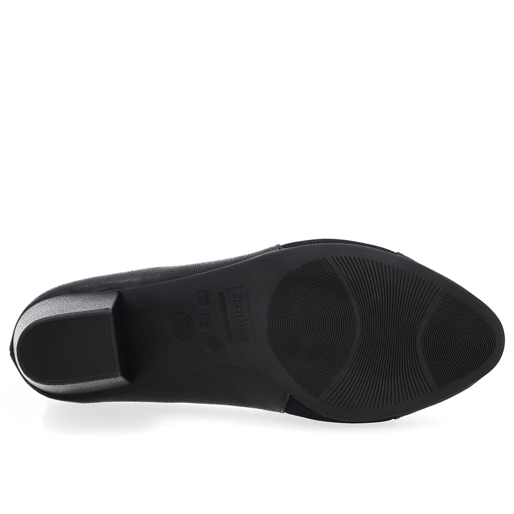 Scarpin Couro Preto Lateral Tecido Preto 5