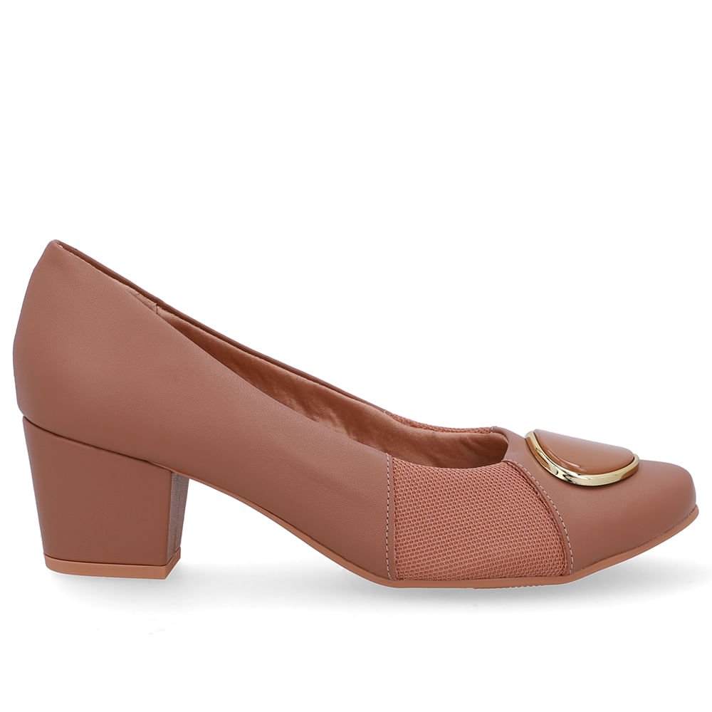 Scarpin Couro Marrom Lateral Tecido