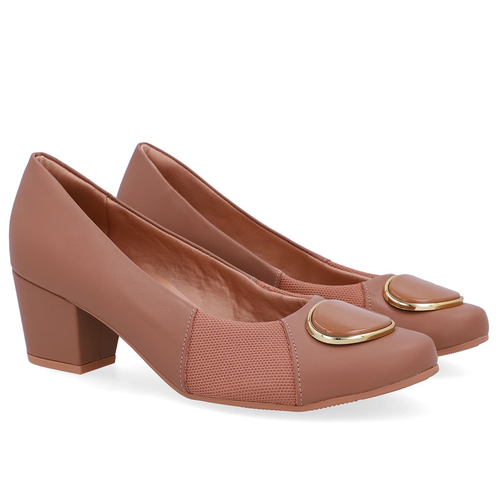 Scarpin Couro Marrom Lateral Tecido Marrom 2