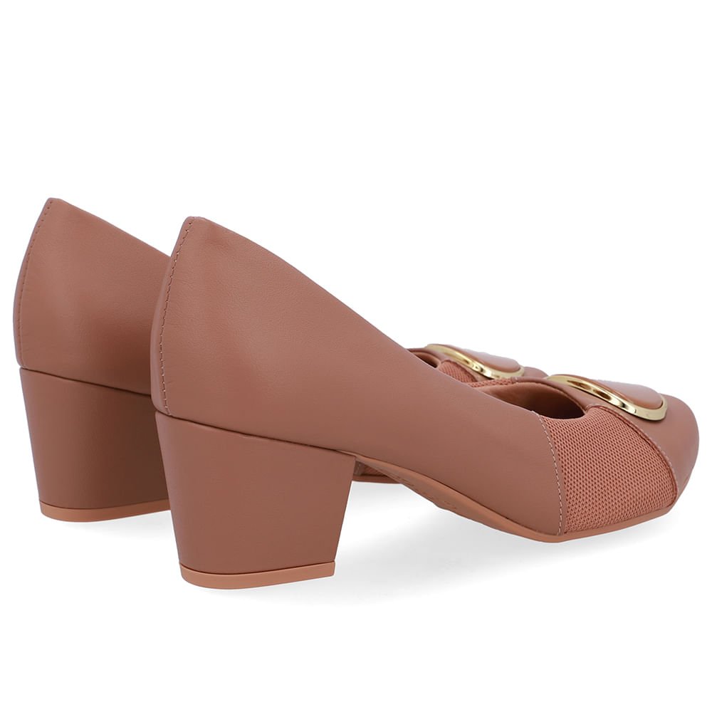Scarpin Couro Marrom Lateral Tecido Marrom 3