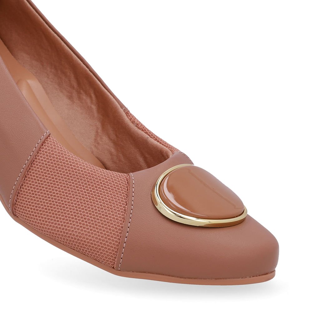 Scarpin Couro Marrom Lateral Tecido Marrom 4