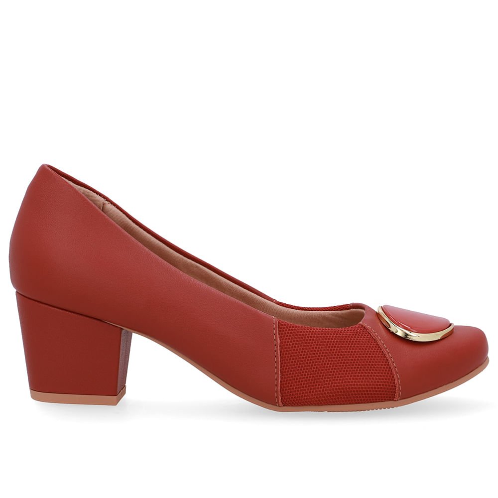 Scarpin Couro Marrom Lateral Tecido