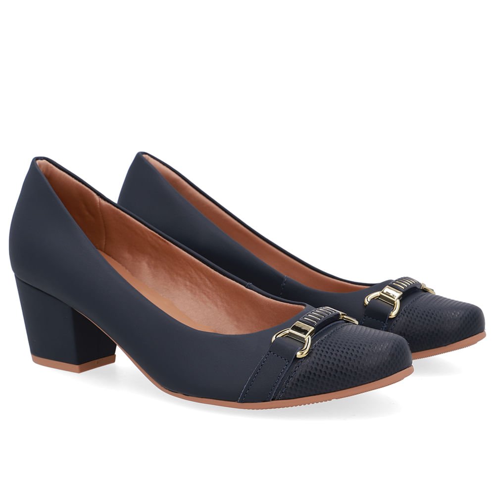 Scarpin Couro Azul Salto Bloco Azul 2