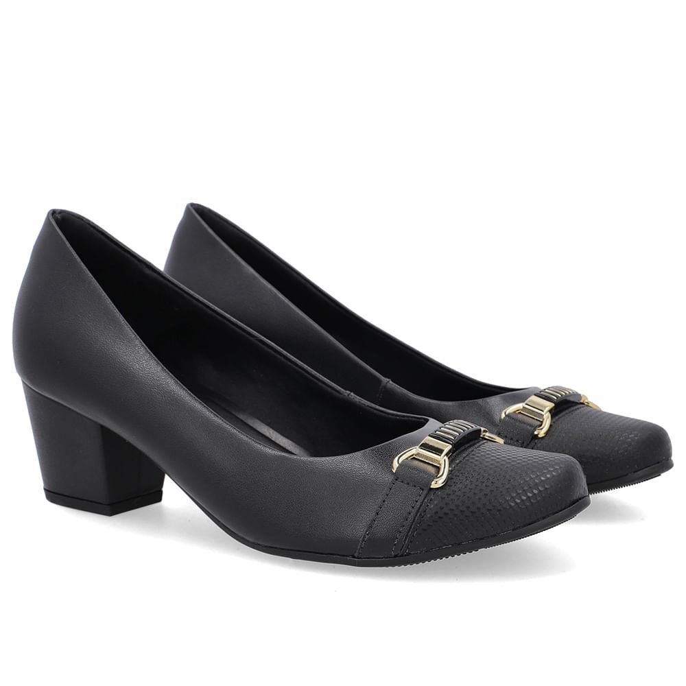 Scarpin Couro Preto Salto Bloco Preto 2