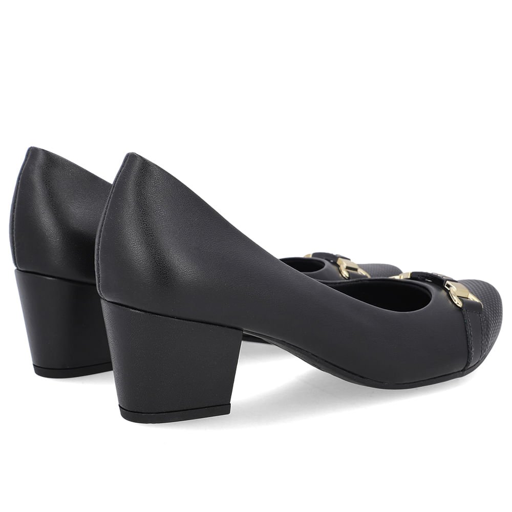 Scarpin Couro Preto Salto Bloco Preto 3