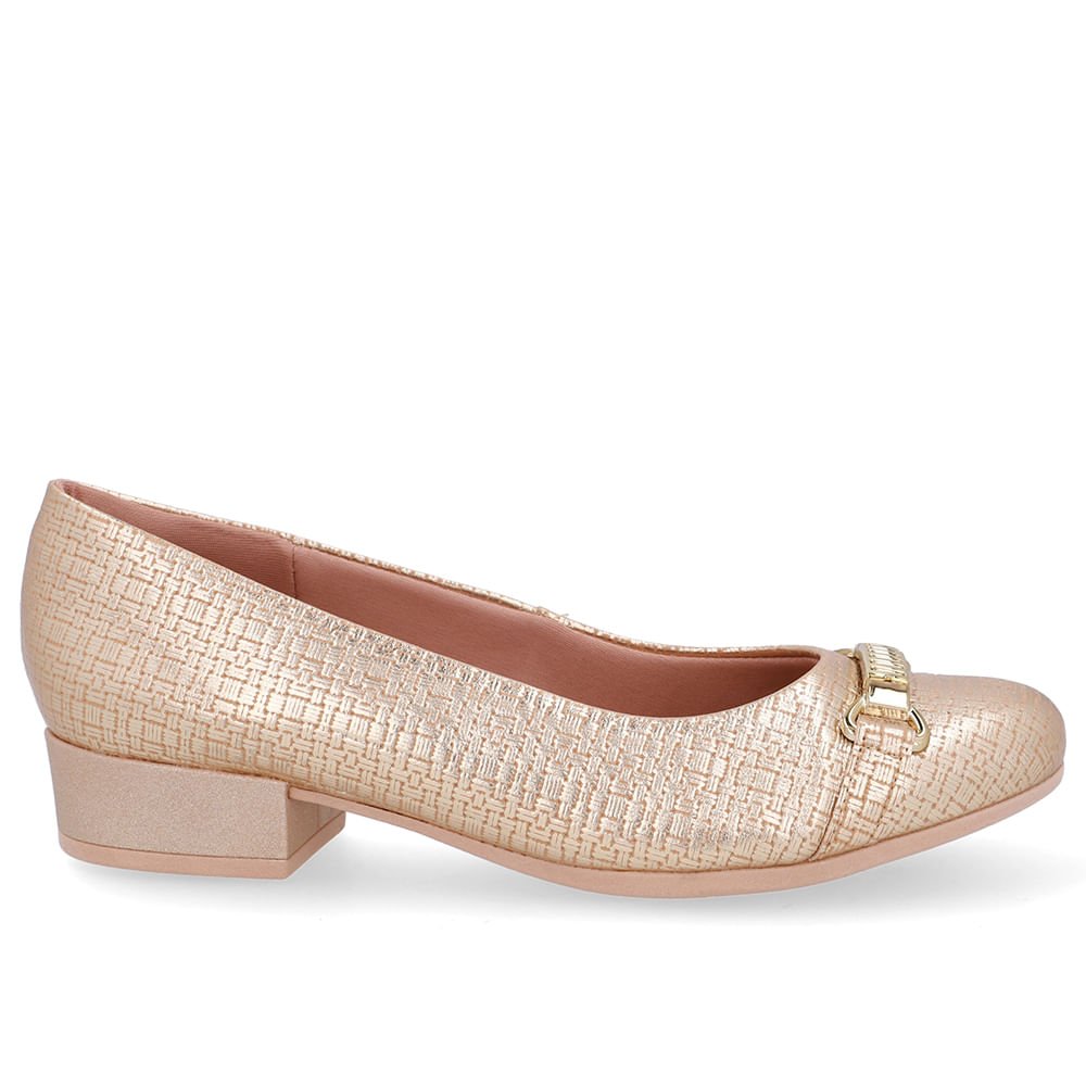 Scarpin Couro Texturizado Dourado Salto Bloco