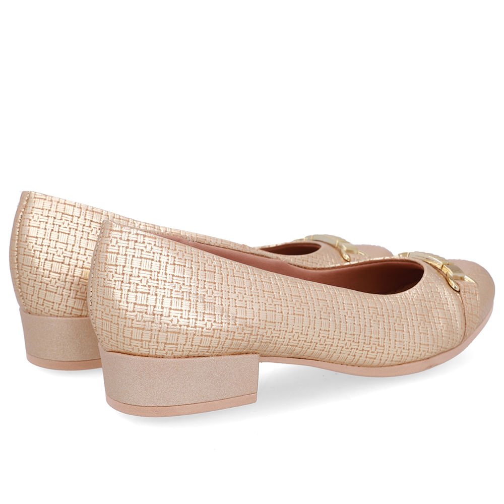 Scarpin Couro Texturizado Dourado Salto Bloco Dourado 3