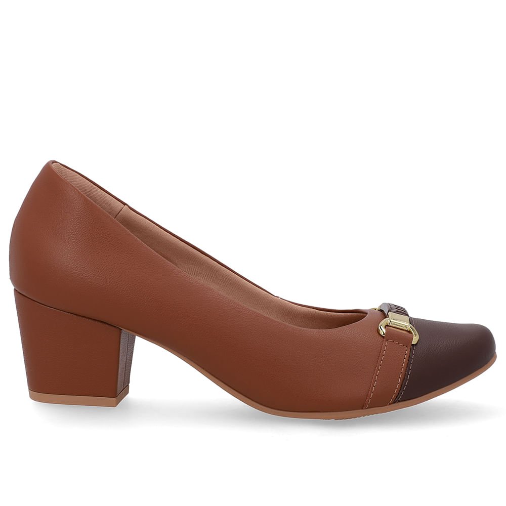Scarpin Couro Marrom Salto Bloco
