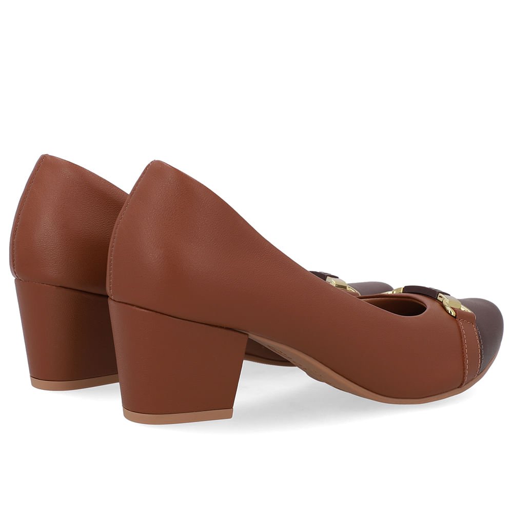 Scarpin Couro Marrom Salto Bloco Marrom 3