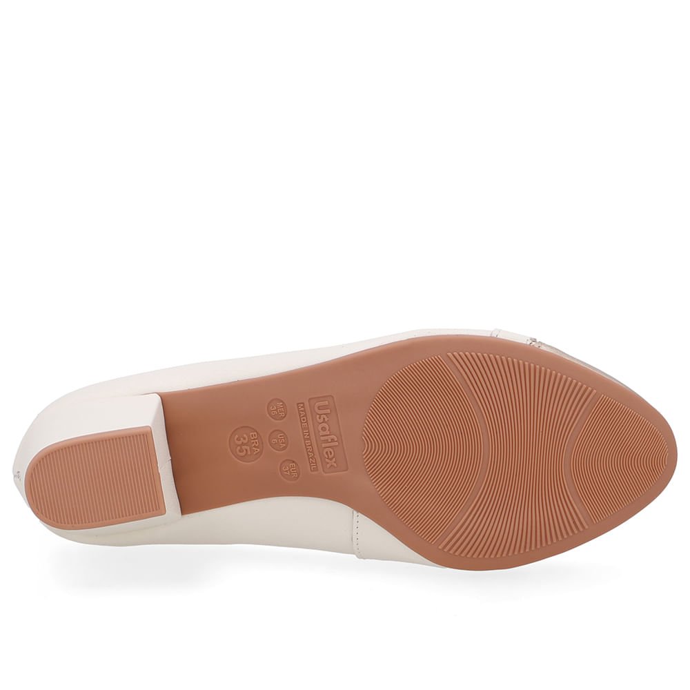 Scarpin Couro Branco Marfim Dourado Salto Bloco Marfim/Dourado 5