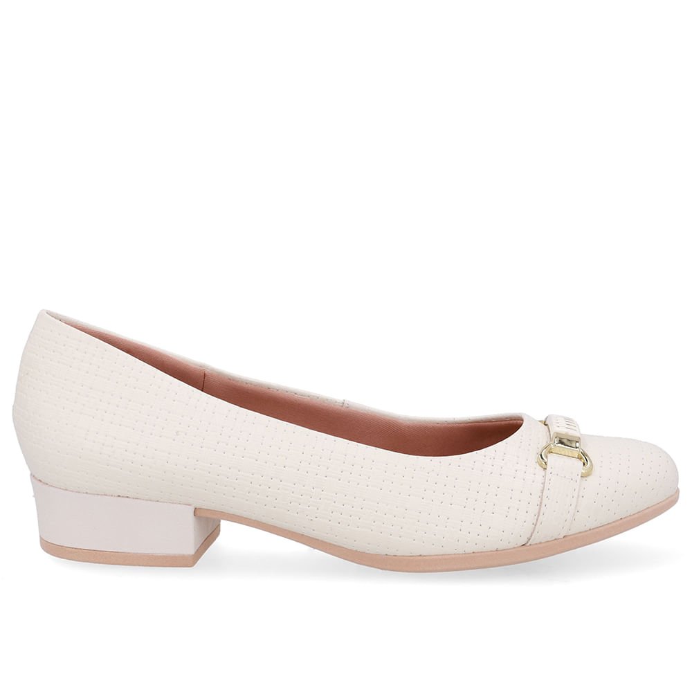 Scarpin Couro Texturizado Branco Marfim Salto Bloco