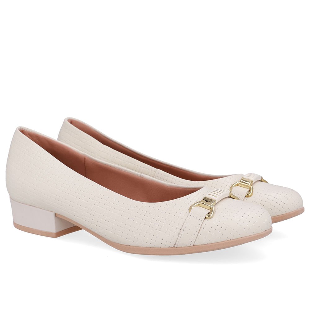 Scarpin Couro Texturizado Branco Marfim Salto Bloco Marfim 2