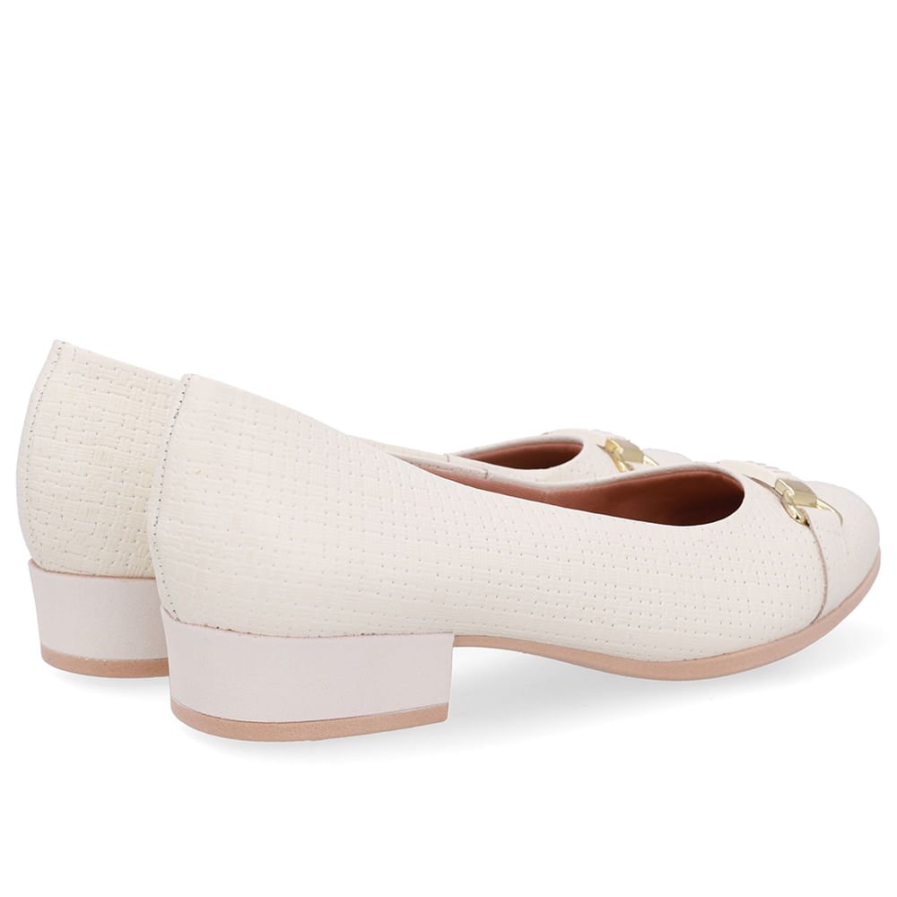 Scarpin Couro Texturizado Branco Marfim Salto Bloco Marfim 3