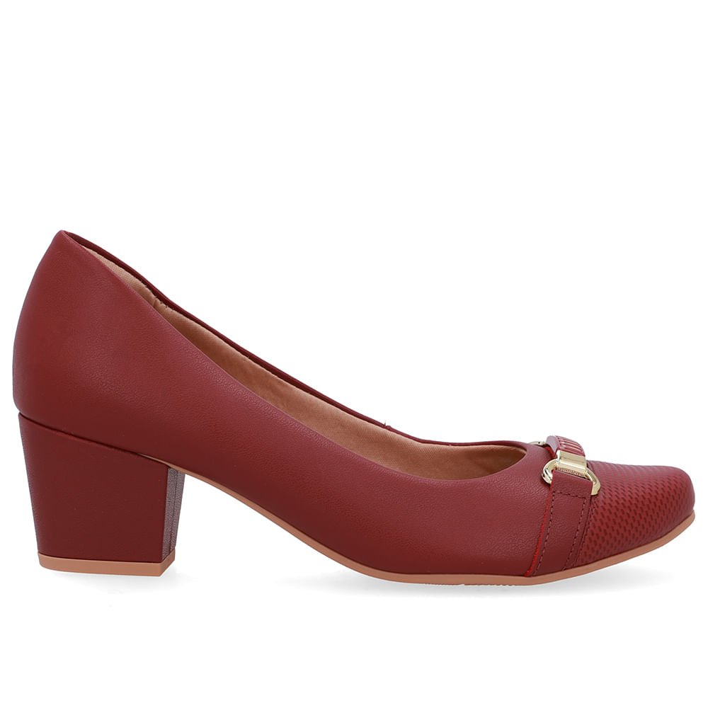 Scarpin Couro Vermelho Salto Bloco