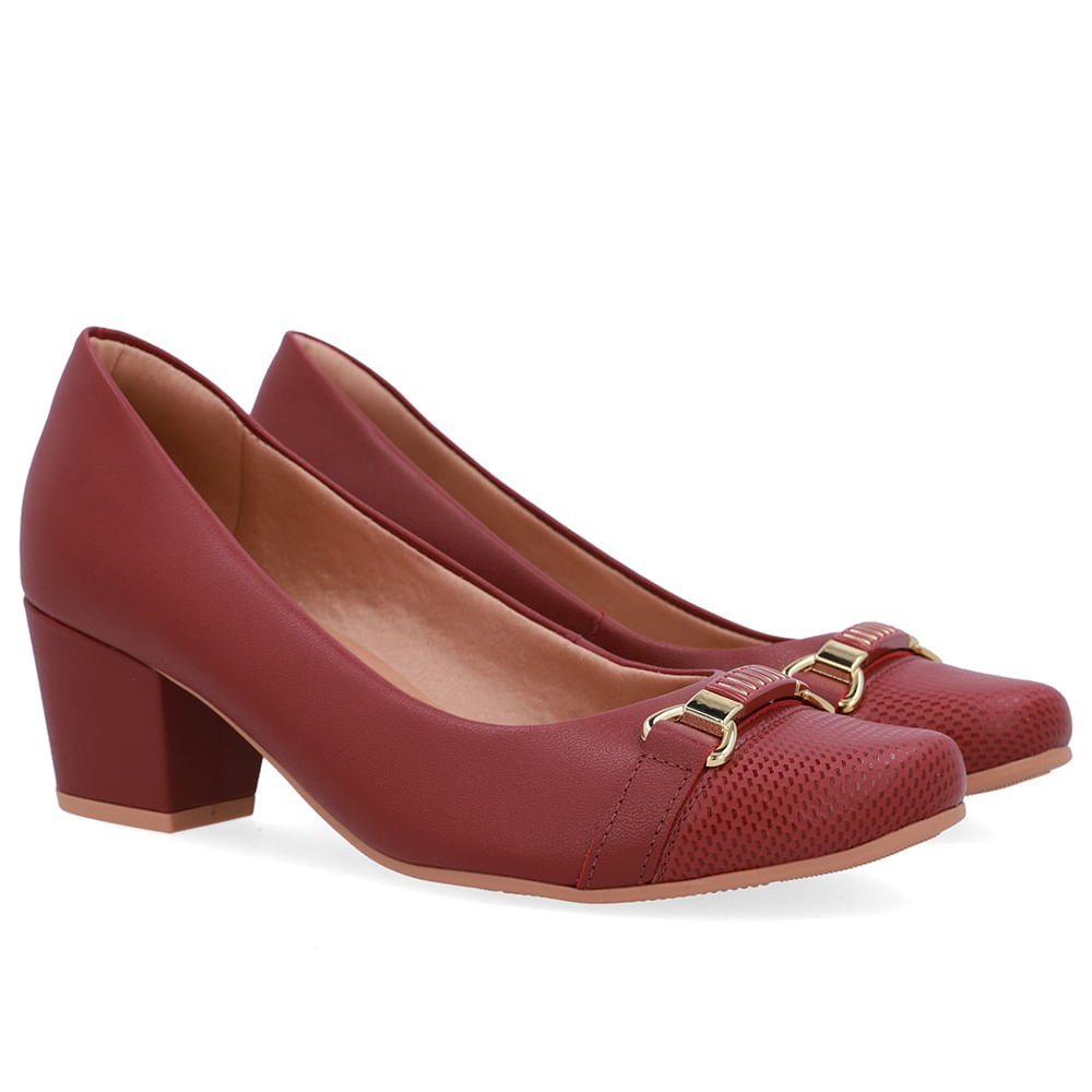 Scarpin Couro Vermelho Salto Bloco Vermelho 2