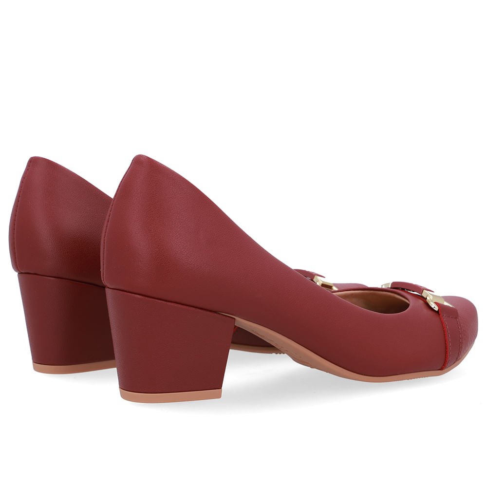 Scarpin Couro Vermelho Salto Bloco Vermelho 3