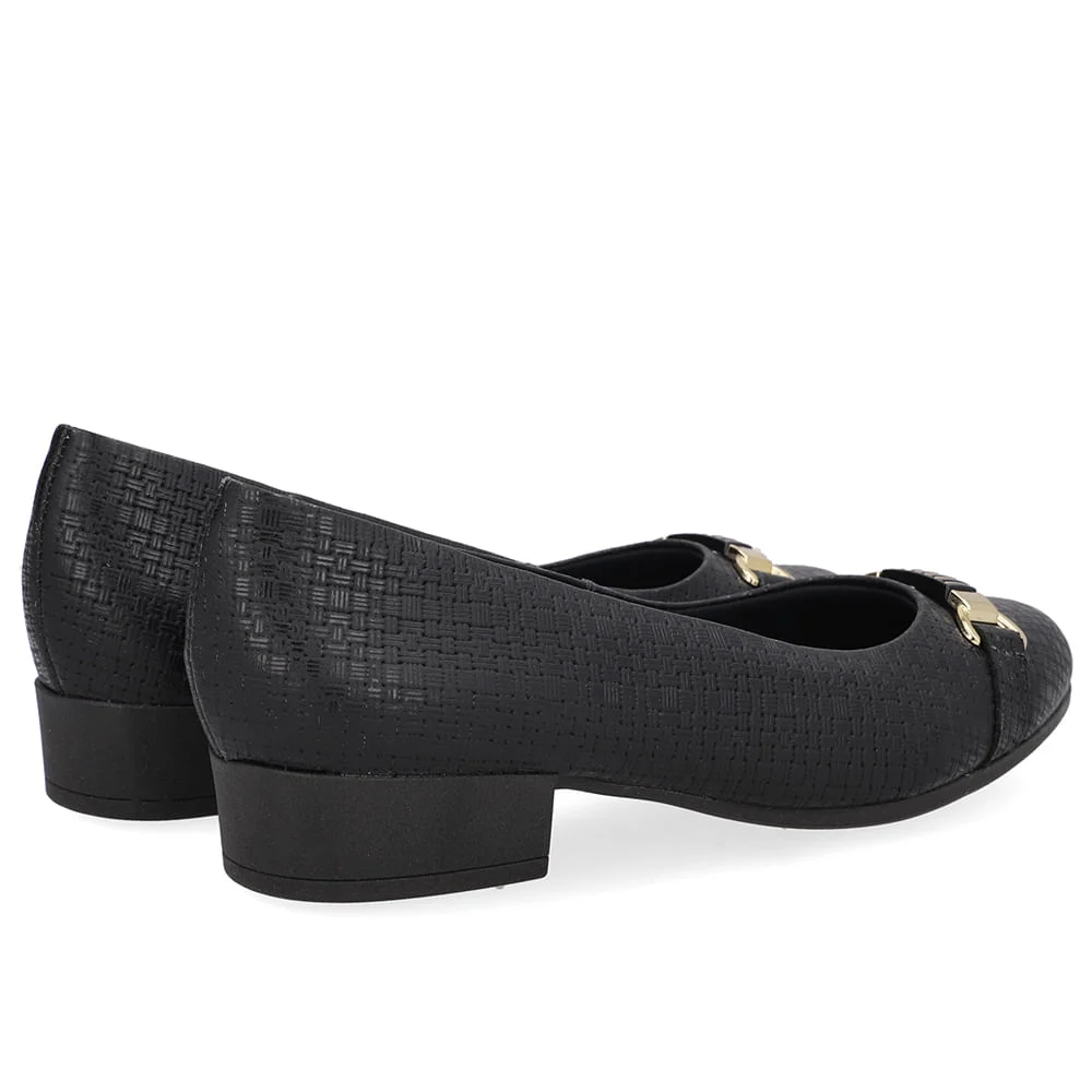 Scarpin Couro Texturizado Preto Salto Bloco Preto 3