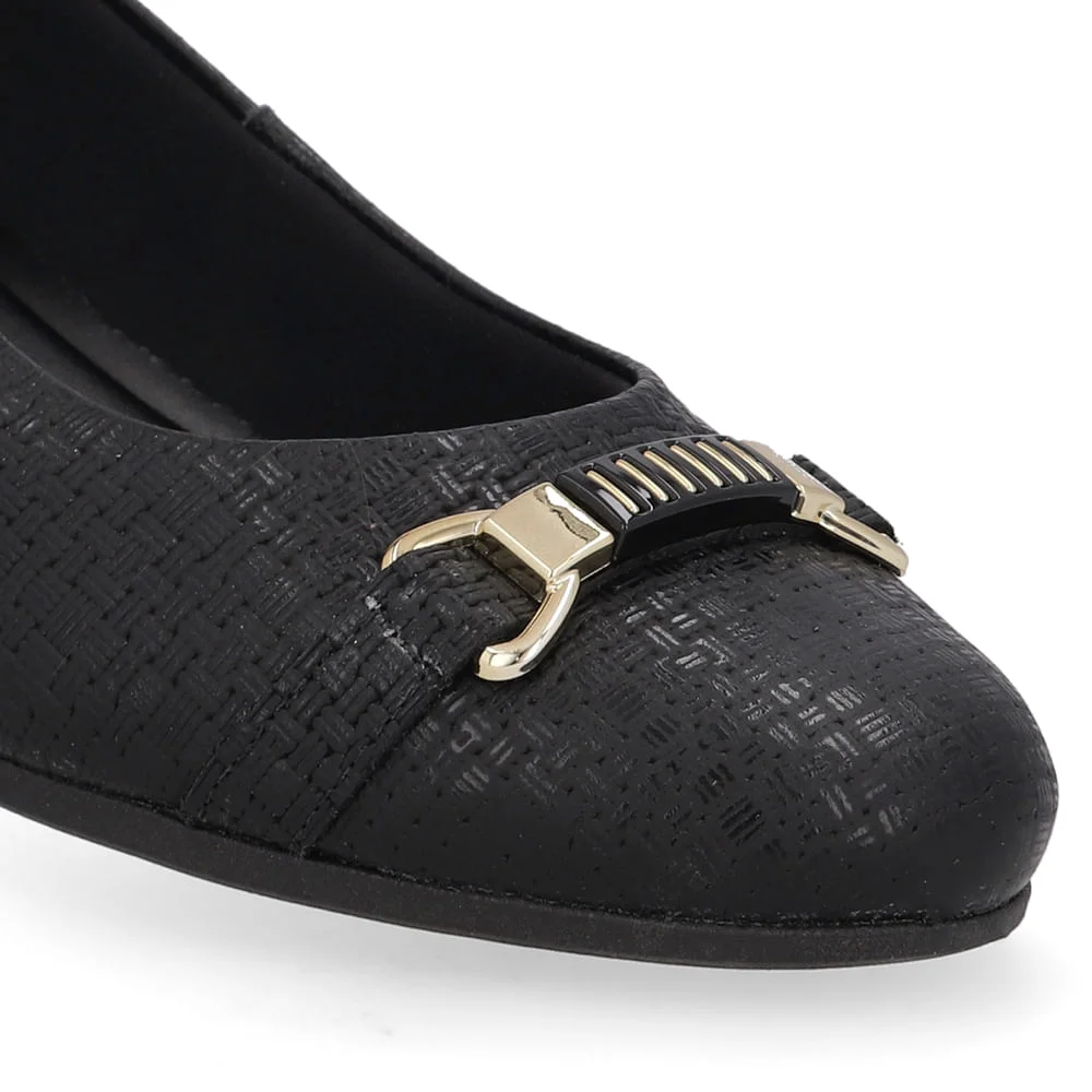 Scarpin Couro Texturizado Preto Salto Bloco Preto 4